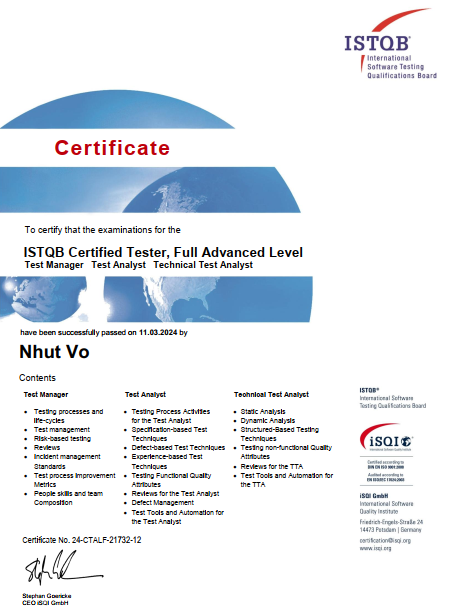 ISTQB Full Advanced Level